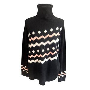 NWT M by Marled XL Black Ivory Pink Soft Turtleneck Cozy Sweater Chevron Pattern